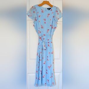 Banana Republic Sky Blue Midi Dress with Crimson Floral Accents